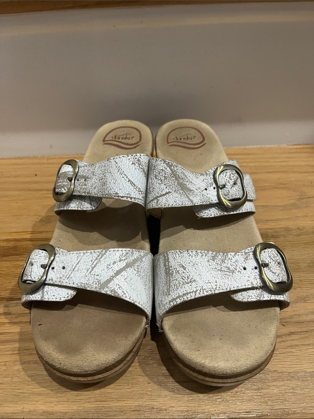Danskin Silver Metallic Double-Strap Buckle Sandals